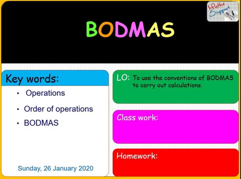 Maths KS3 – 1.02.1 Order of operations (BODMAS)