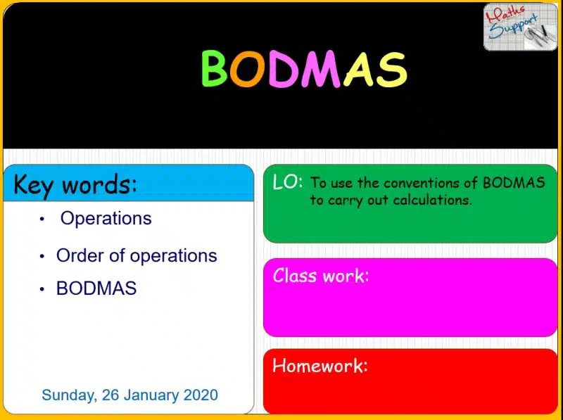 Maths KS3 – 1.02.1 Order of operations (BODMAS)