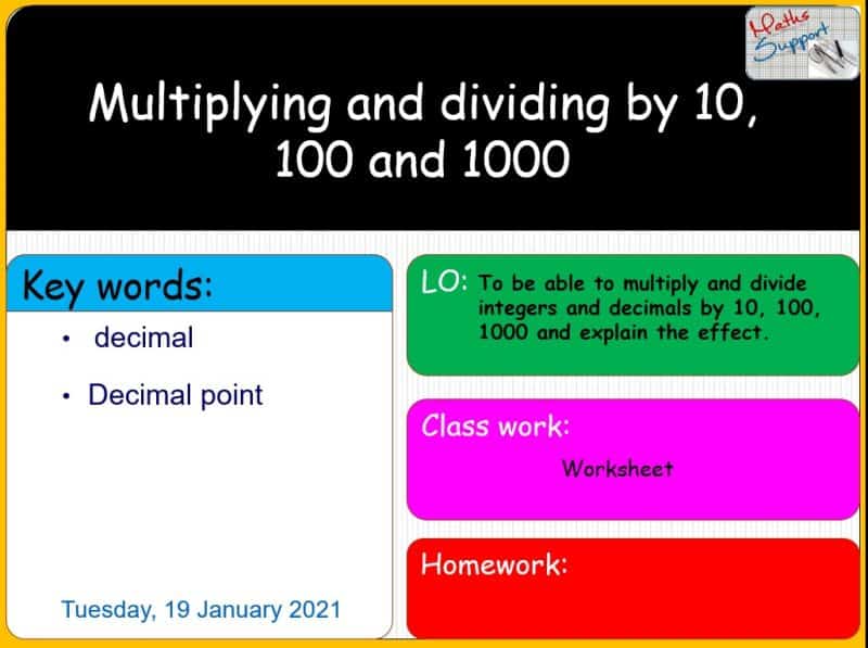 Maths KS3 – 1.02.3 Multiplying and dividing by 10, 100, 1000
