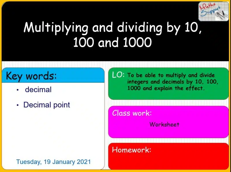 Maths KS3 – 1.02.3 Multiplying and dividing by 10, 100, 1000