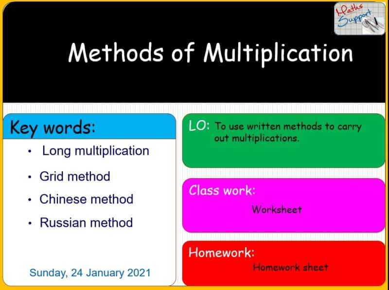 Maths KS3 – 1.02.2 Methods of multiplication