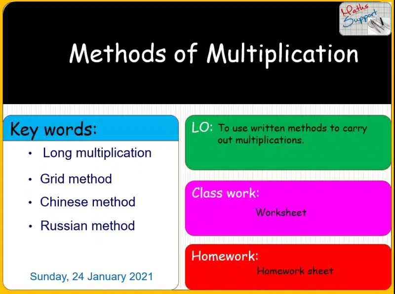 Maths KS3 – 1.02.2 Methods of multiplication