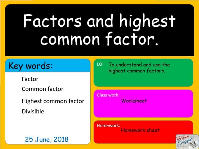 Maths KS3 – 1.03.2 Factors and Highest Common Factor