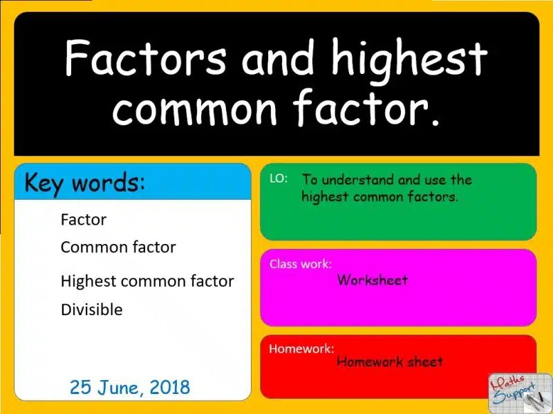 Maths KS3 – 1.03.2 Factors and Highest Common Factor