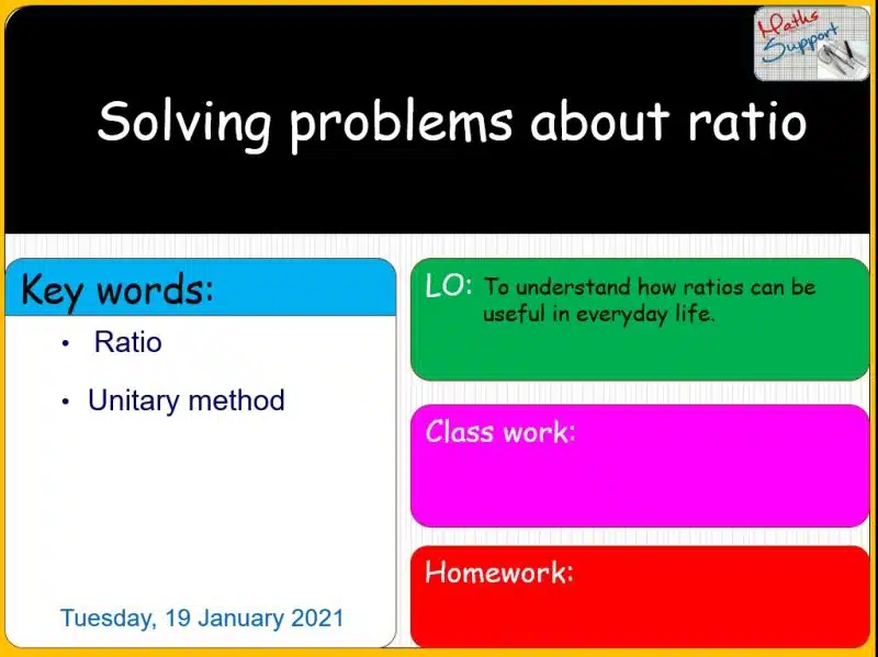 Maths KS3 – 1.04.1 Divide in a given ratio