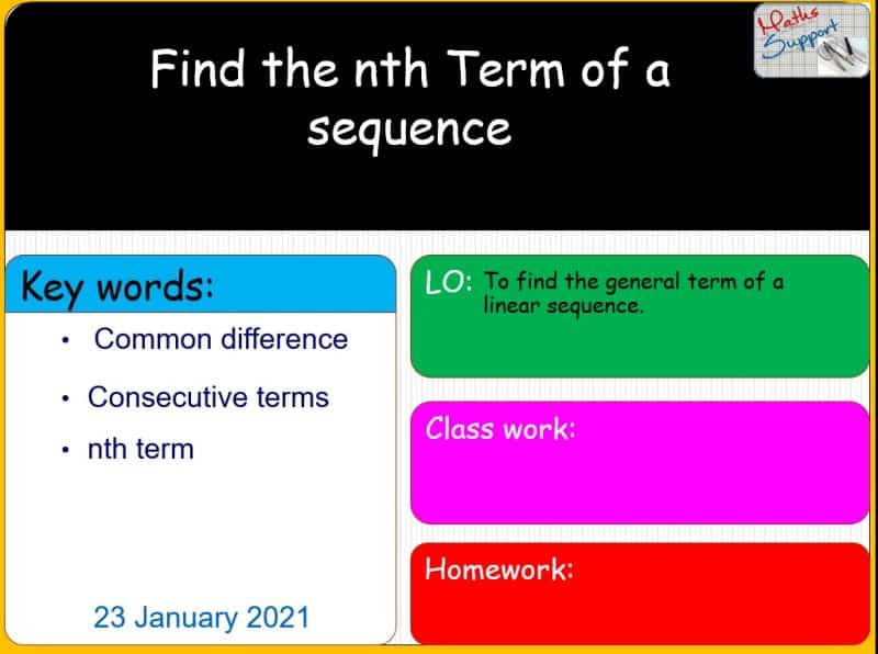 Maths KS3 – 2.02.2 The nth term or a sequence