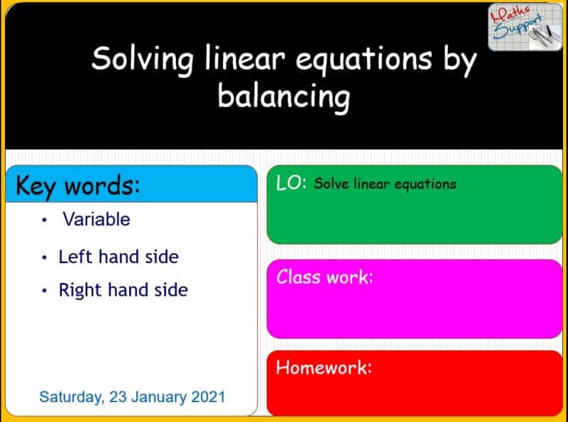 Maths KS3 – 2.03.1 Solving linear equations by balancing