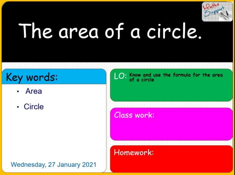 Maths KS3 – 3.03.2 Calculate the area of a circle