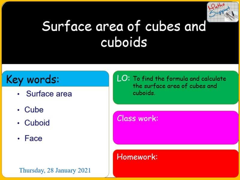 Maths KS3 – 3.06.1 Surface area of cubes and cuboids