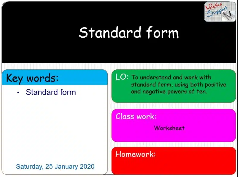 Maths KS3 – 1.12.0 Numbers in Standard form
