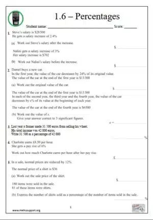 Edexcel 1.6 Percentages - Revision Guide