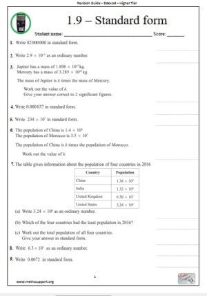 Edexcel 1.9 Standard form - Revision Guide
