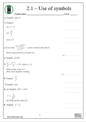 Edexcel 2.1 Algebra, Use of symbols - Revision Guide