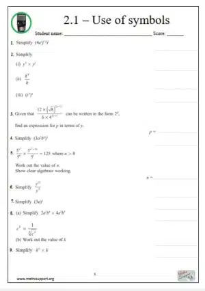 Edexcel 2.1 Algebra, Use of symbols - Revision Guide
