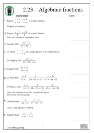 Edexcel 2.23 Algebraic fractions - Revision Guide
