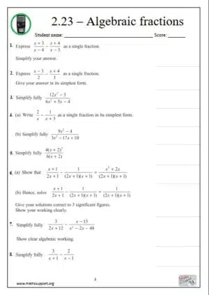 Edexcel 2.23 Algebraic fractions - Revision Guide