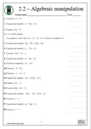 Edexcel 2.2 Algebraic manipulation - Revision Guide