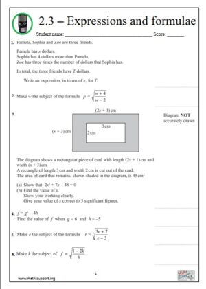 Edexcel 2.3 Expressions and formulae - Revision Guide