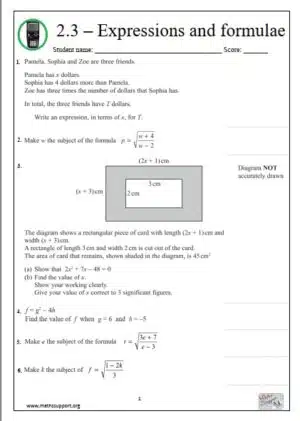 Edexcel 2.3 Expressions and formulae - Revision Guide
