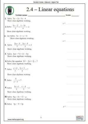 Edexcel 2.4 Linear equations - Revision Guide
