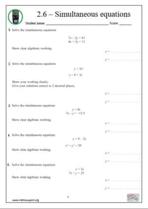 Edexcel 2.6 Simultaneous equations - Revision Guide