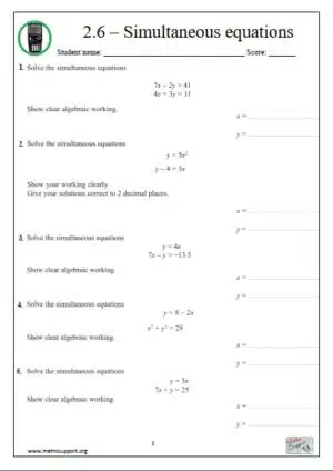 Edexcel 2.6 Simultaneous equations - Revision Guide