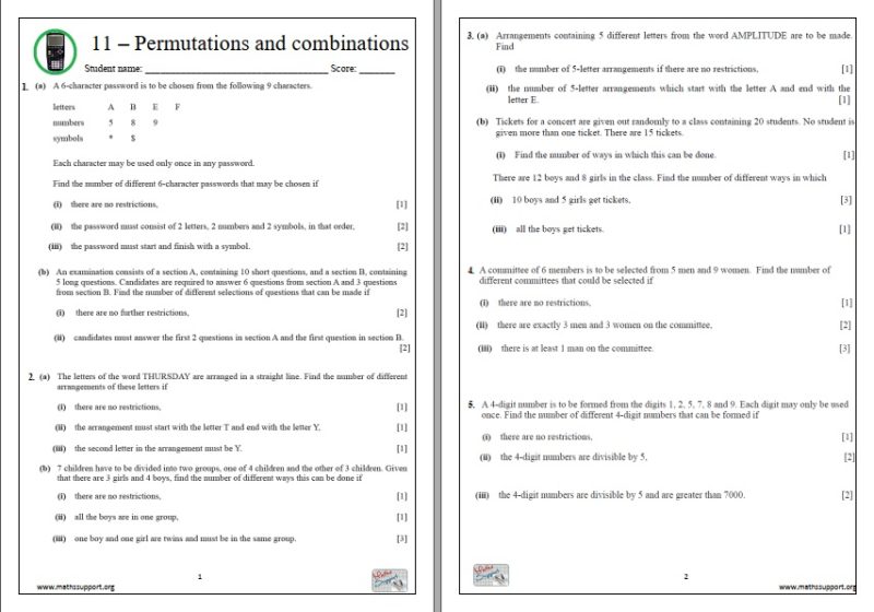 Maths Topic 11 Permutations and combinations