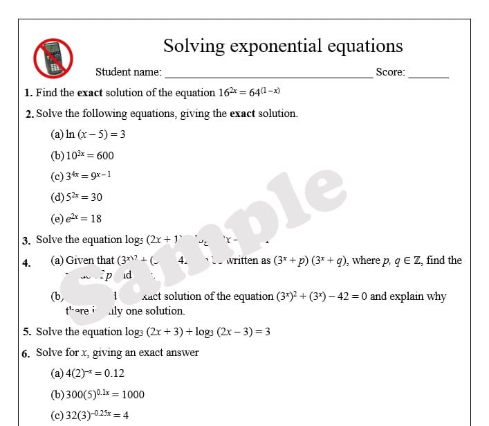 Maths IB 1.7.4 Solving exponential equations – A & A SL