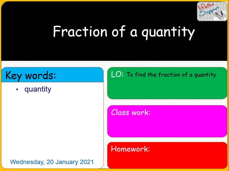 Maths KS3 – 1.05.0 Fraction of a quantity
