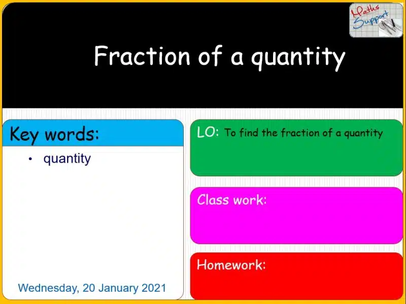 Maths KS3 – 1.05.0 Fraction of a quantity