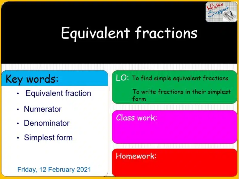 Maths KS3 – 1.05.1 Equivalent   fractions