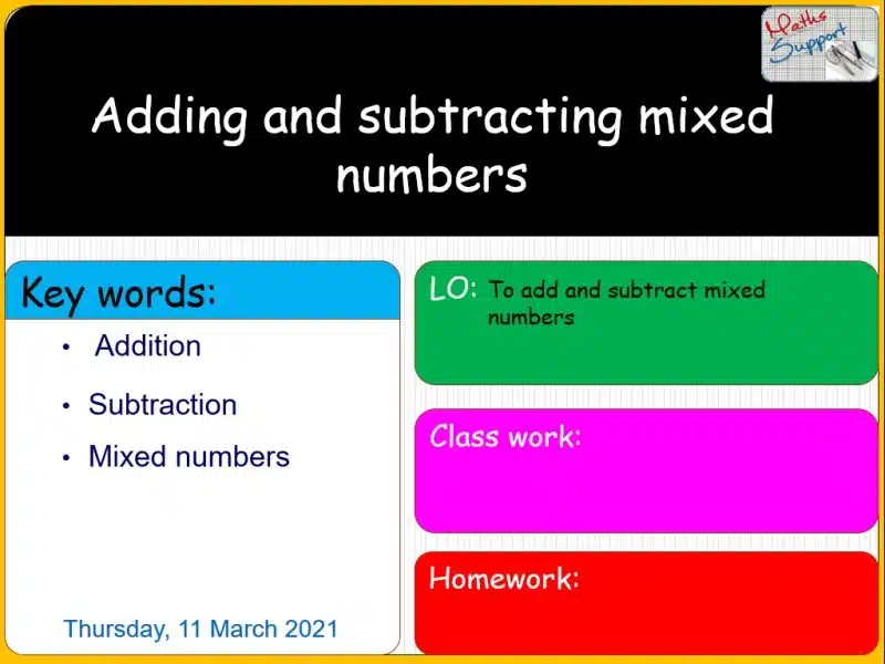 Maths KS3 – 1.05.4 Adding and subtracting mixed numbers