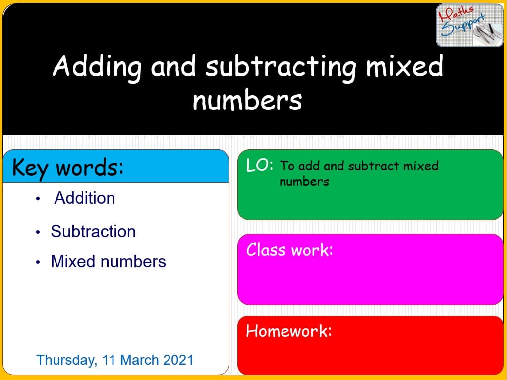 Maths KS3 1 05 4 Adding And Subtracting Mixed Numbers