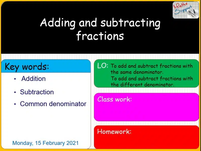 Maths KS3 – 1.05.2 Adding and subtracting fractions