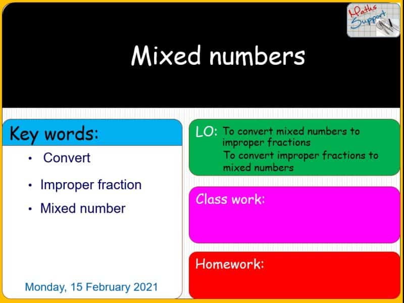 Maths KS3 – 1.05.3 Mixed numbers