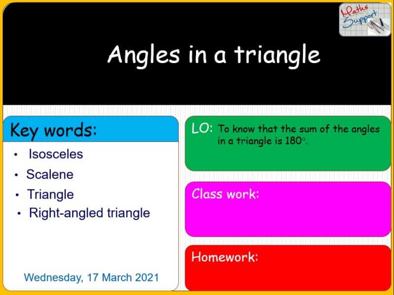 Maths KS3 – 3.0.1 Angles  in  a  triangle