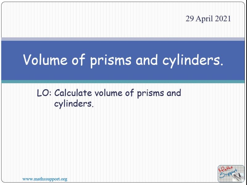 Maths IGCSE E7.42 Volume of prisms and cylinders