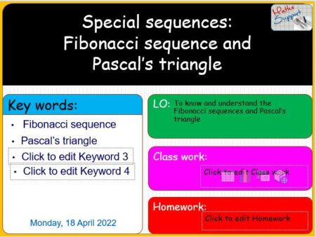 Maths KS3 – 2.02.5 Other sequences: Fibonacci and Pascal