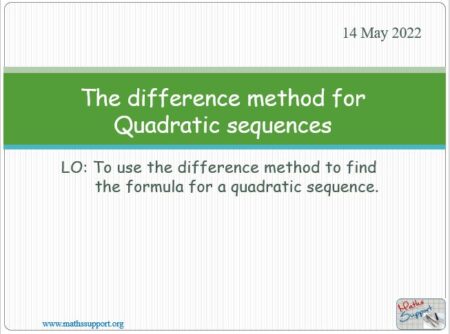 Maths IGCSE 2.12.2 The difference method for a quadratic sequence