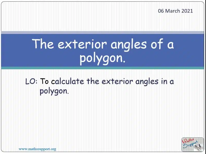 Maths IGCSE E5.4.5 The exterior angles of a polygon