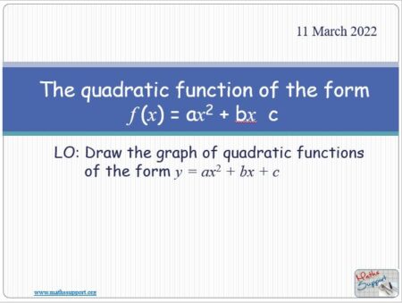 Maths IGCSE  E3.21 The Quadratic function