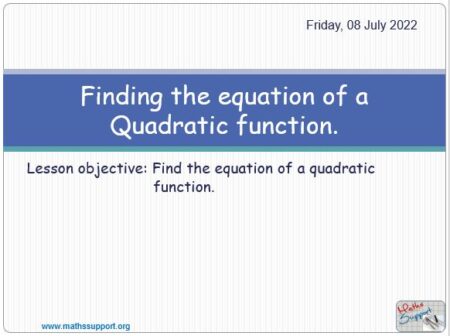 Maths IGCSE E3.4 Finding a quadratic function