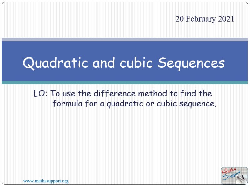 Maths IGCSE E2.12.3 Find the nth term of quadratic sequences
