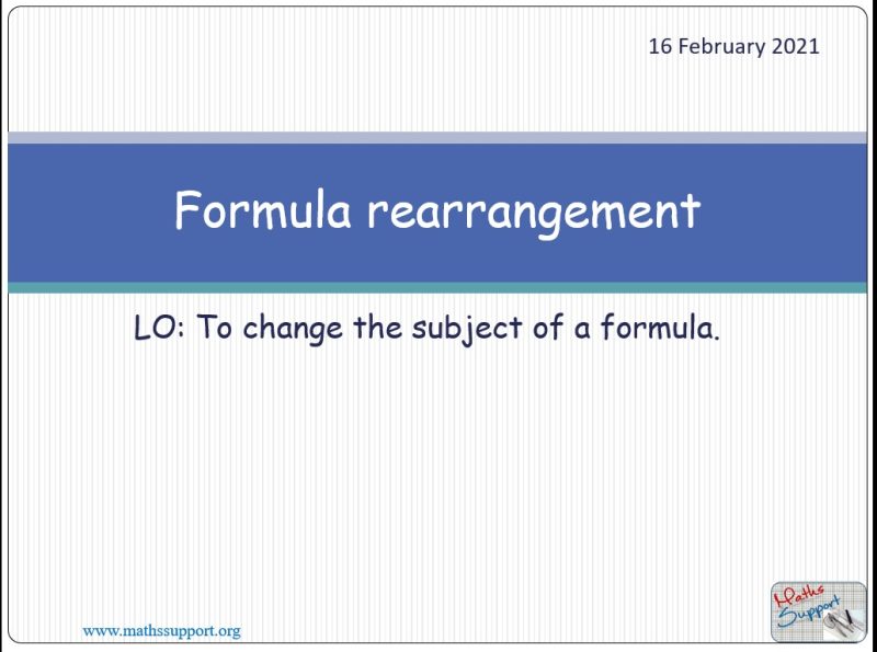 Maths IGCSE  E2.51  Formula rearrangement