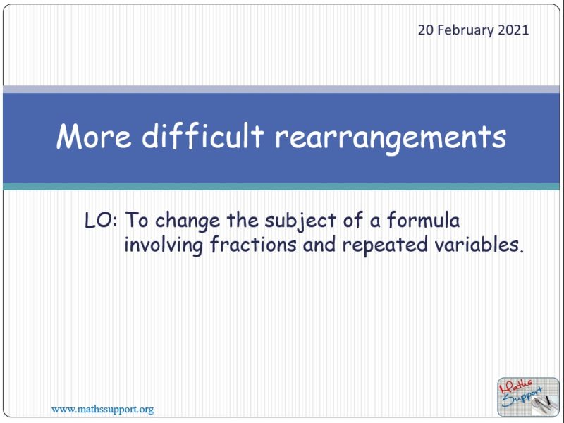 Maths IGCSE  E2.52 More difficult rearrangement of formulae