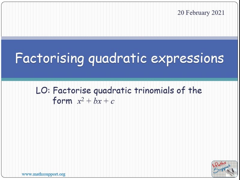 Maths IGCSE E2.84 Factorising quadratic expressions
