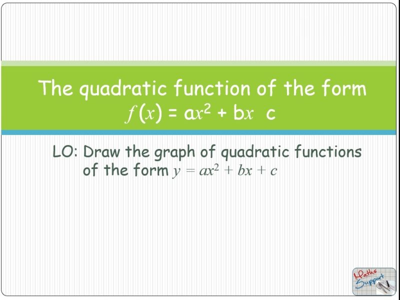 Maths IBAA – 2.61 The quadratic function f(x) = ax² + bx + c